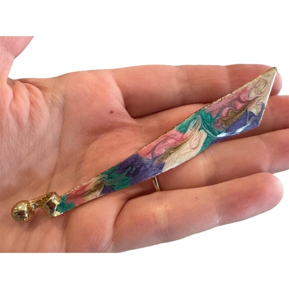 Vintage large pastel 80s ribbon brooch pin - Picture 2 of 3